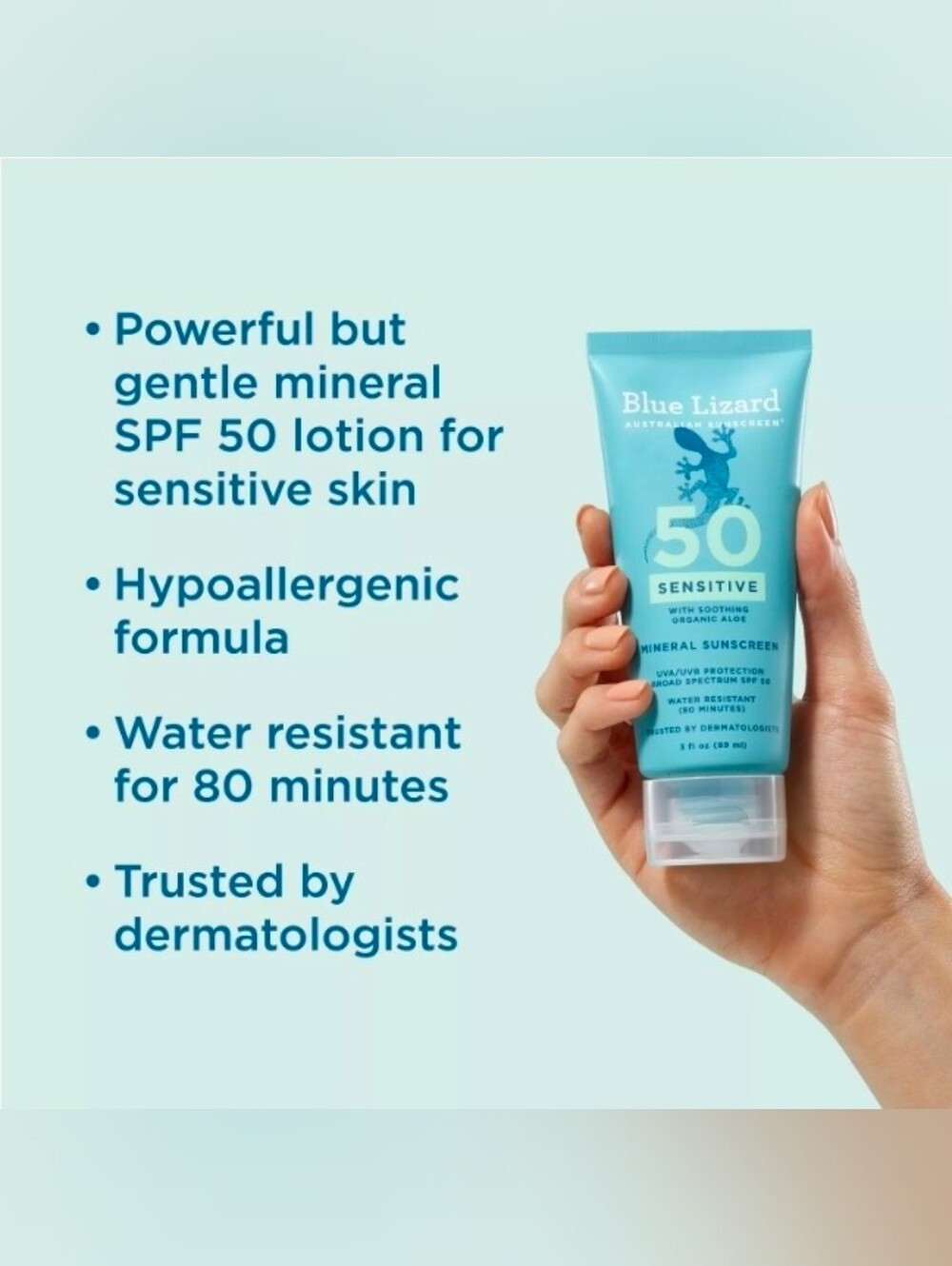 NEW BLUE LIZARD AUSTRALIAN SUNSCREEN Sensitive Mineral Sunscreen Lotion SPF 50+ - Picture 7 of 8